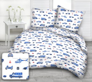 Pościel 100% BAWEŁNA Renforce | 160x200cm (poszwa) + 2x 70x80cm (poszewki) | Wykończenie satynowe | POLICJA