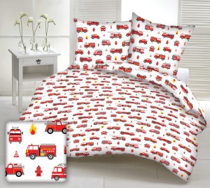 Pościel 100% BAWEŁNA Renforce | 160x200cm (poszwa) + 2x 70x80cm (poszewki) | Wykończenie satynowe | WOZY STRAŻACKIE