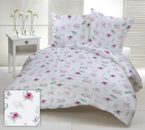 Pościel 100% BAWEŁNA Renforce | 160x200cm (poszwa) + 2x 70x80cm (poszewki) | Wykończenie satynowe | RÓŻA POJEDYNCZA RÓŻOWA NA SZARYM