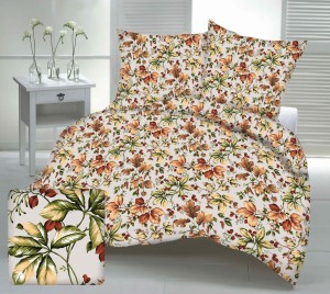 Pościel 100% BAWEŁNA Renforce | 160x200cm (poszwa) + 2x 70x80cm (poszewki) | Wykończenie satynowe | POWIEW JESIENI PERŁA