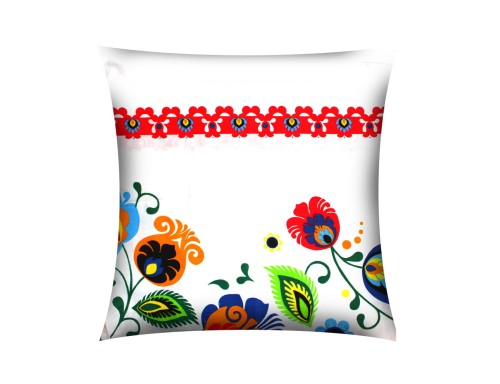 POSZEWKA NA PODUSZKĘ JASIEK 40x40cm 100% BAWEŁNA KORA | FOLK CZERWONY MARGINES
