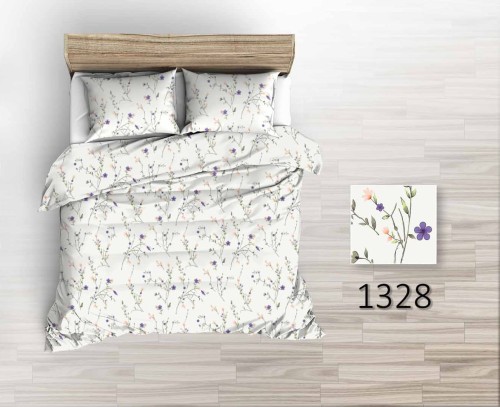 Pościel 100% BAWEŁNA Renforce | 160x200cm (poszwa) + 2x 70x80cm (poszewki) | Wykończenie satynowe | FIOLETOWO-POMARAŃCZOWE KWIATKI