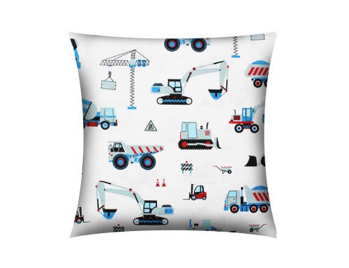 POSZEWKA NA PODUSZKĘ 40x40 JASIEK DLA DZIECI | 100% BAWEŁNA Renforce | Wykończenie satynowe | KOPARKI NIEBIESKIE