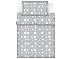 Pościel 100% BAWEŁNA Renforce DLA DZIECI | 90x120cm (poszwa) + 1x 40x60cm (poszewka) | Do łóżeczka | Wykończenie satynowe | GWIAZDKI NA SZARYM