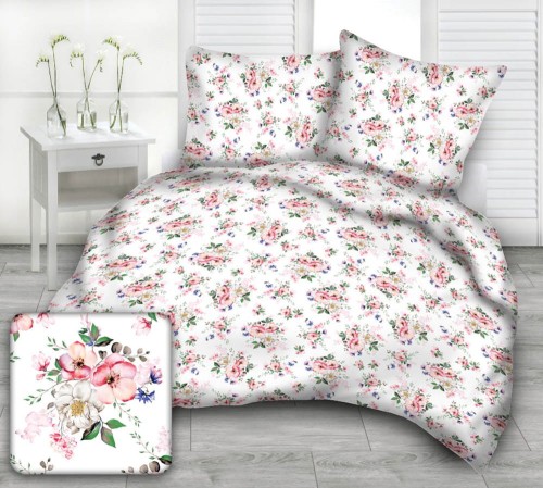 Pościel 100% BAWEŁNA FLANELA | 160x200cm (poszwa) + 2x 70x80cm (poszewki) | JABŁONKA NA BIAŁYM