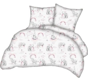 Pościel 100% BAWEŁNA Renforce | 160x200cm (poszwa) + 2x 70x80cm (poszewki) | Wykończenie satynowe | SŁOŃ Z TĘCZĄ RÓŻOWY