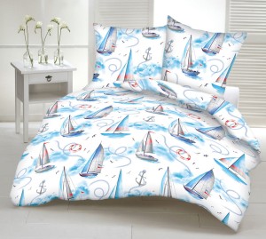 Pościel 100% BAWEŁNA Renforce | 160x200cm (poszwa) + 2x 70x80cm (poszewki) | Wykończenie satynowe | STATKI