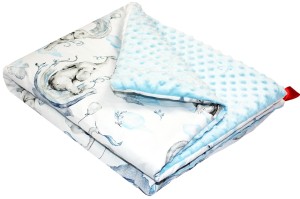 Kocyk dla dzieci i niemowląt MINKY 80x100 SŁOŃ Z TĘCZĄ NIEBIESKI - MINKY JASNY NIEBIESKI