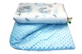 Kocyk dla dzieci i niemowląt MINKY 80x100 SŁOŃ Z TĘCZĄ NIEBIESKI - MINKY JASNY NIEBIESKI