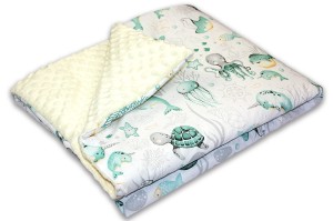 Kocyk dla dzieci i niemowląt MINKY 80x100 OCEAN ZIELEŃ - MINKY ECRU