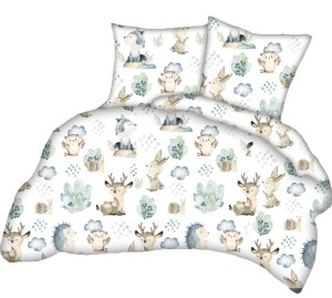 Pościel 100% BAWEŁNA Renforce | 160x200cm (poszwa) + 2x 70x80cm (poszewki) | Wykończenie satynowe | JEŻ I SARNA