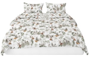 Pościel 100% BAWEŁNA Renforce | 160x200cm (poszwa) + 2x 70x80cm (poszewki) | Wykończenie satynowe | ZIMA ZIELONA