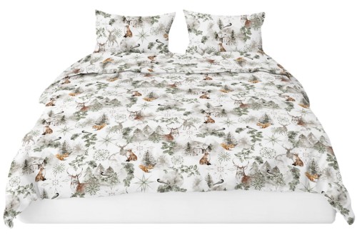 Pościel 100% BAWEŁNA Renforce | 160x200cm (poszwa) + 2x 70x80cm (poszewki) | Wykończenie satynowe | ZIMA ZIELONA