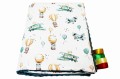 Kocyk dla dzieci i niemowląt MINKY 80x100 / 100X135 LIS W SAMOLOCIE ZIELONY - MINKY BUTELKOWA ZIELEŃ