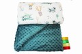Kocyk dla dzieci i niemowląt MINKY 80x100 / 100X135 LIS W SAMOLOCIE ZIELONY - MINKY BUTELKOWA ZIELEŃ