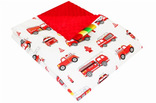 Kocyk dla dzieci i niemowląt MINKY 80x100 / 100X135 WOZY STRAŻACKIE - MINKY CZERWONE