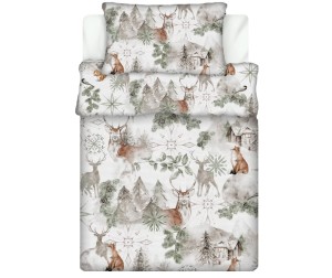 Pościel 100% BAWEŁNA Renforce DLA DZIECI | 135x100cm (poszwa) + 1x 40x60cm (poszewka) | Do łóżeczka, przedszkola, żłobka | Wykończenie satynowe | ZIMA ZIELONA