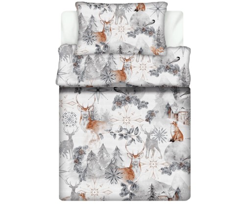 Pościel 100% BAWEŁNA Renforce DLA DZIECI | 90x120cm (poszwa) + 1x 40x60cm (poszewka) | Do łóżeczka | Wykończenie satynowe | ZIMA SZARA