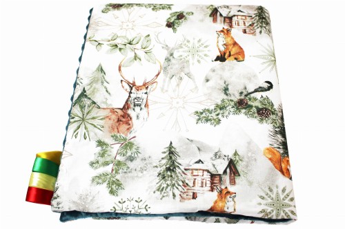 Kocyk dla dzieci i niemowląt MINKY 80x100 / 100X135 ZIMA ZIELONA - MINKY BUTELKOWA ZIELEŃ