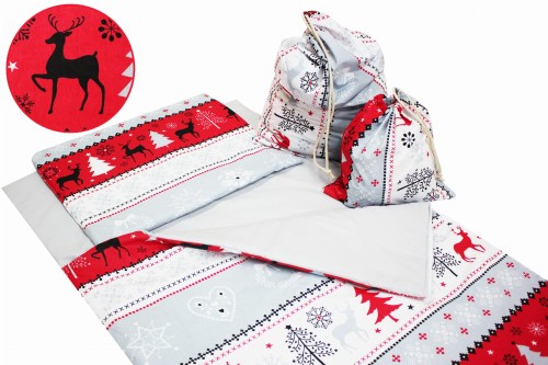 ŚPIWOREK DLA DZIECKA PRZEDSZKOLAKA 70x125 cm / 75x140 cm SWETEREK CZERWONY + POPIEL