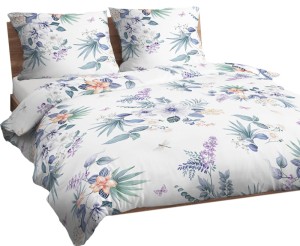 Pościel 100% BAWEŁNA Renforce | 160x200cm (poszwa) + 2x 70x80cm (poszewki) | Wykończenie satynowe | WAŻKA Z POMARAŃCZOWYM KWIATKIEM