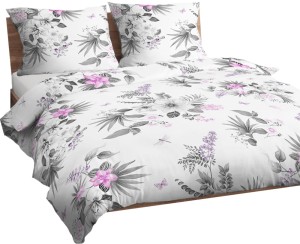 Pościel 100% BAWEŁNA Renforce | 160x200cm (poszwa) + 2x 70x80cm (poszewki) | Wykończenie satynowe | WAŻKA Z RÓŻOWYM KWIATKIEM