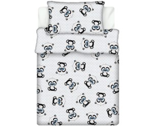 Pościel 100% BAWEŁNA Renforce DLA DZIECI | 90x120cm (poszwa) + 1x 40x60cm (poszewka) | Do łóżeczka | Wykończenie satynowe | PANDA OCZY NIEBIESKIE NA BIAŁYM