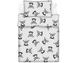 Pościel 100% BAWEŁNA Renforce DLA DZIECI | 90x120cm (poszwa) + 1x 40x60cm (poszewka) | Do łóżeczka | Wykończenie satynowe | PANDA OCZY SZARE NA BIAŁYM