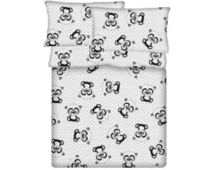 Pościel 100% BAWEŁNA Renforce | 160x200cm (poszwa) + 2x 70x80cm (poszewki) | Wykończenie satynowe | PANDA OCZY SZARE NA BIAŁYM