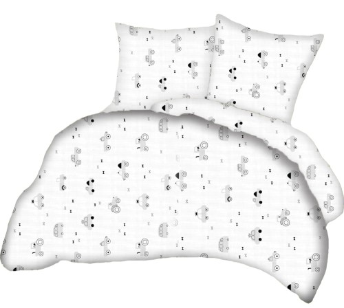 Pościel 100% BAWEŁNA Renforce | 160x200cm (poszwa) + 2x 70x80cm (poszewki) | Wykończenie satynowe | AUTKA SZARE NA BIAŁYM