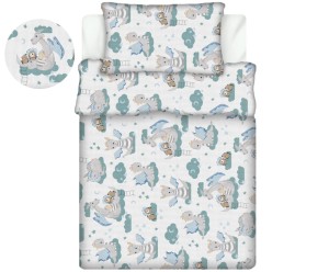 Pościel 100% BAWEŁNA Renforce DLA DZIECI | 135x100cm (poszwa) + 1x 40x60cm (poszewka) | Do łóżeczka, przedszkola, żłobka | Wykończenie satynowe | SMOKI ZIELONE NA BIAŁYM TLE