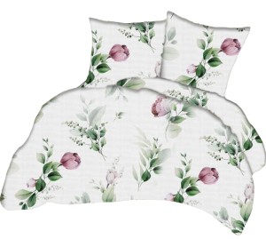 Pościel 100% BAWEŁNA Renforce | 160x200cm (poszwa) + 2x 70x80cm (poszewki) | Wykończenie satynowe | PĄKI KWIATÓW