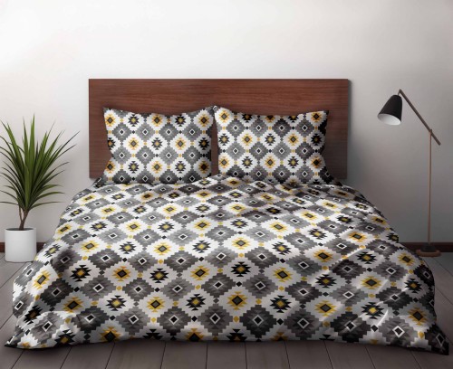 Pościel 100% BAWEŁNA Renforce | 160x200cm (poszwa) + 2x 70x80cm (poszewki) | Wykończenie satynowe | ETNO SZARY