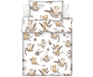 Pościel 100% BAWEŁNA Renforce DLA DZIECI | 90x120cm (poszwa) + 1x 40x60cm (poszewka) | Do łóżeczka | Wykończenie satynowe | SAFARI BEŻ