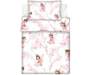 Pościel 100% BAWEŁNA Renforce DLA DZIECI | 90x120cm (poszwa) + 1x 40x60cm (poszewka) | Do łóżeczka | Wykończenie satynowe | WRÓŻKI RÓŻ