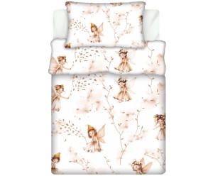 Pościel 100% BAWEŁNA Renforce DLA DZIECI | 90x120cm (poszwa) + 1x 40x60cm (poszewka) | Do łóżeczka | Wykończenie satynowe | WRÓŻKI ZŁOTE