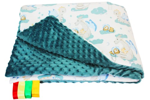 Kocyk dla dzieci i niemowląt MINKY 80x100 / 100X135 SMOCZEK - MINKY ZIELONY CIEMNY