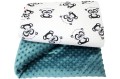 Kocyk dla dzieci i niemowląt MINKY 80x100 / 100X135 PANDA OCZY SZARE - MINKY BUTELKOWA ZIELEŃ