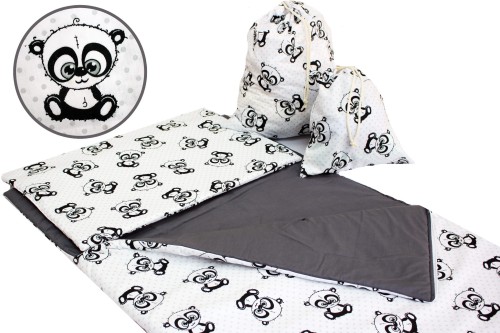 ŚPIWOREK DLA DZIECKA PRZEDSZKOLAKA 70x125 cm / 75x140 cm PANDA OCZY SZARE + GRAFIT