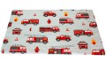ŚPIWOREK DLA DZIECKA PRZEDSZKOLAKA 70x125 cm / 75x140 cm WOZY STRAŻACKIE POPIEL + CZERWONY