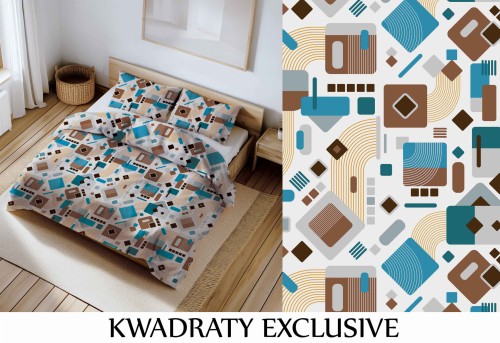 Pościel 100% BAWEŁNA Renforce | 160x200cm (poszwa) + 2x 70x80cm (poszewki) | Wykończenie satynowe | KWADRATY EXCLUSIVE