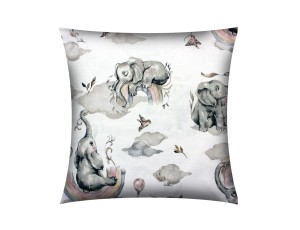 POSZEWKA NA PODUSZKĘ 40x40 JASIEK DLA DZIECI | 100% BAWEŁNA Renforce | Wykończenie satynowe | SŁOŃ Z TĘCZĄ BEŻOWY