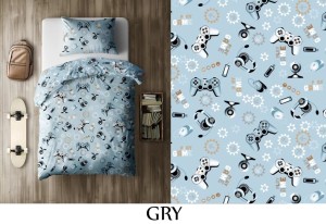 Pościel 100% BAWEŁNA Renforce DLA DZIECI | 90x120cm (poszwa) + 1x 40x60cm (poszewka) | Do łóżeczka | Wykończenie satynowe | GRY