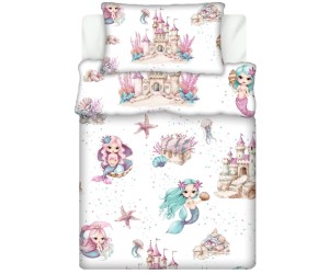 Pościel 100% BAWEŁNA Renforce DLA DZIECI | 135x100cm (poszwa) + 1x 40x60cm (poszewka) | Do łóżeczka, przedszkola, żłobka | Wykończenie satynowe | SYRENKI