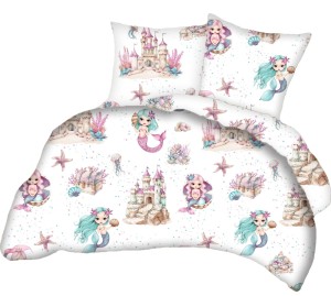 Pościel 100% BAWEŁNA Renforce | 160x200cm (poszwa) + 2x 70x80cm (poszewki) | Wykończenie satynowe | SYRENKI