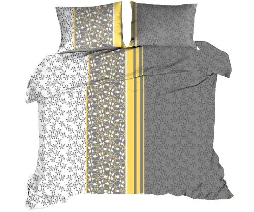 Pościel 100% BAWEŁNA Renforce | 160x200cm (poszwa) + 2x 70x80cm (poszewki) | Wykończenie satynowe | GAŁĄZKI Z ŻÓŁTYM