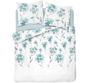 Pościel 100% BAWEŁNA Renforce | 160x200cm (poszwa) + 2x 70x80cm (poszewki) | Wykończenie satynowe | KWIAT MIĘTOWY NA BIAŁYM