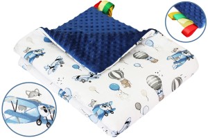 Kocyk dla dzieci i niemowląt MINKY 80x100 LIS W SAMOLOCIE NIEBIESKI - MINKY GRANAT