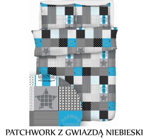 Pościel hotelowa 100% Bawełna Kora | PATCHWORK Z GWIAZDĄ NIEBIESKI