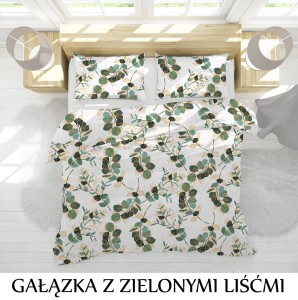 Pościel hotelowa 100% Bawełna Renforce Wykończenie Satynowe | GAŁĄZKI Z ZIELONYMI LIŚCIAMI